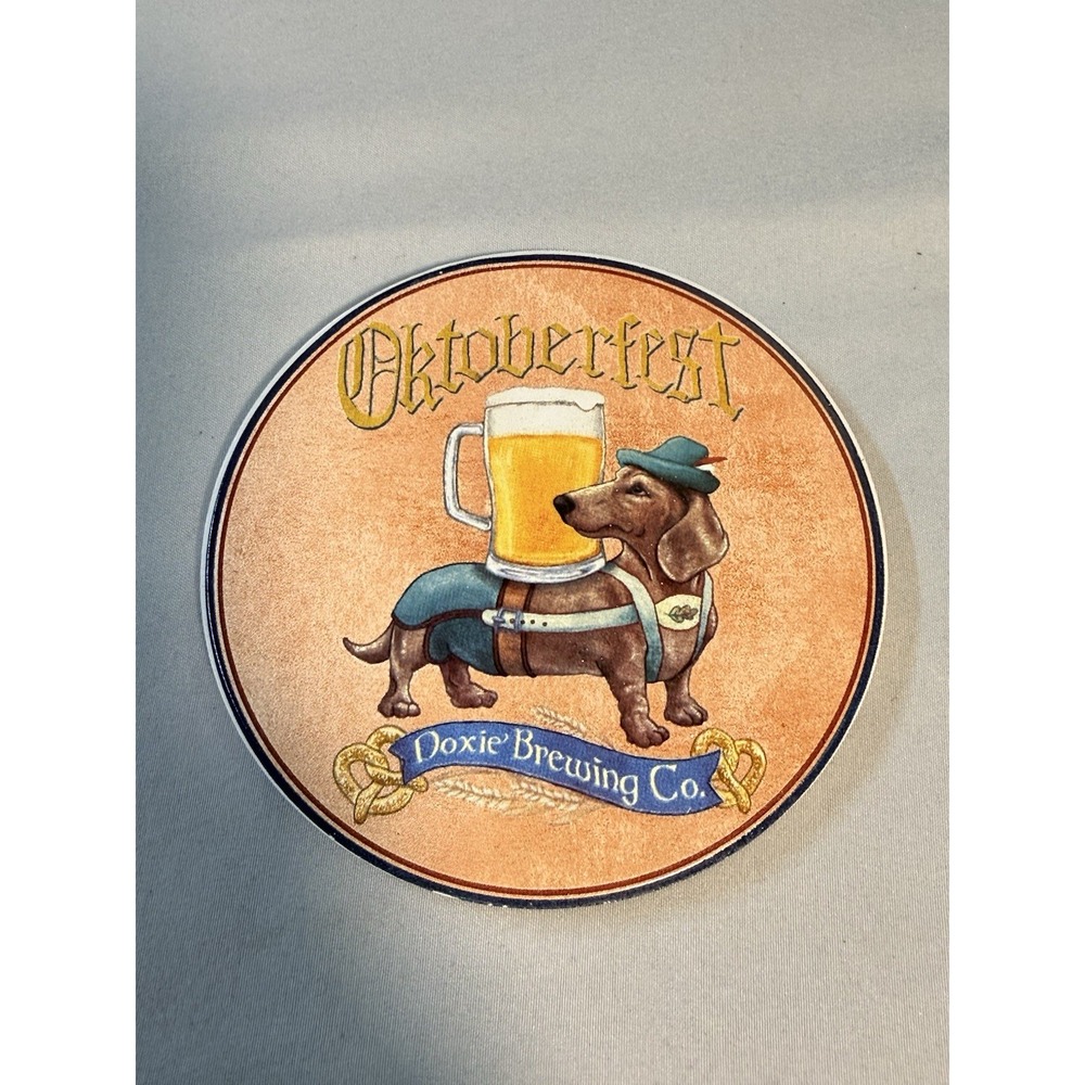 Oktoberfest Dachshund Ceramic Coaster Cork Bottom Doxie Brewing Co Beer Dog Art‎
